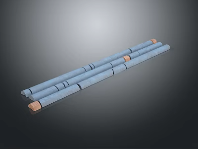 Blue Cylindrical Bars With Orange Ends Arranged Neatly On Dark Surface 3d model