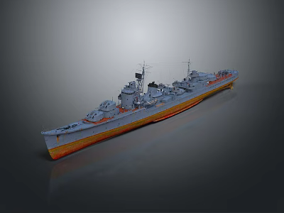 Detailed Warship 3D Model Side View With Gray Hull Orange Bottom Mast and Superstructure Design 3d model