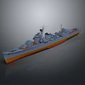 Detailed Warship 3D Model Side View With Gray Hull Orange Bottom Mast and Superstructure Design