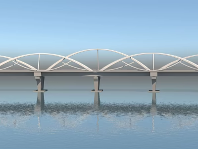 Modern White Arched Bridge Over Calm Water With Beautiful Reflection And Sleek Structure 3d model