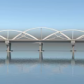 Modern White Arched Bridge Over Calm Water With Beautiful Reflection And Sleek Structure 3d model