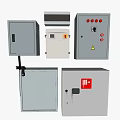 Metal Electrical Control Boxes With Buttons Indicator Lights And Warning Signs 3d model