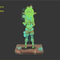 Elf Game Character 3D Model With Red Outfit Green Eyes Yellow Accessory On Pink Base