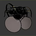 Modern Abstract Metallic Mechanical Sculpture With Circular Parts And Curved Design Elements