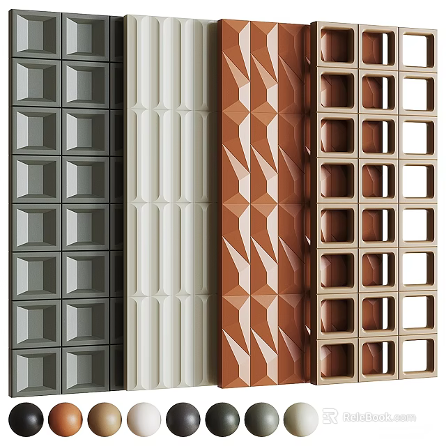 Modern Decorative Room Partitions With Geometric Patterns And Colorful Textured Panels 3d model 