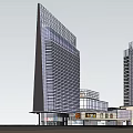 Modern Commercial Complex With Tall Glass Curtain Wall Buildings And Urban Mixed Use Design