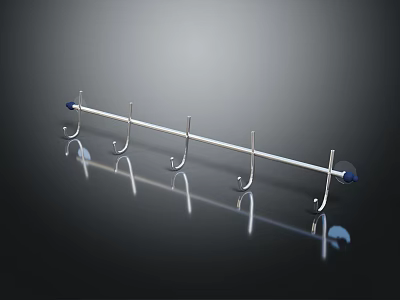 Modern Metal Wall Mounted Hooks With Multiple Hanging Prongs On Reflective Surface 3d model