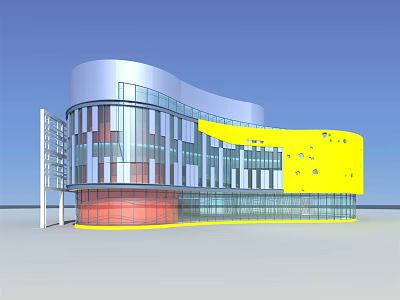 Modern Architectural Building With Curved Design Yellow Section And Glass Facade 3d model