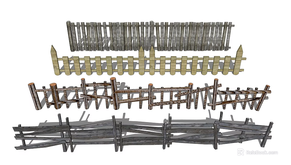 Various Wooden Fence Designs With Different Styles And Structures For Outdoor Use 3d model 