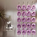 Modern Display Shelf with Neatly Arranged Purple Bottles and Product Labels