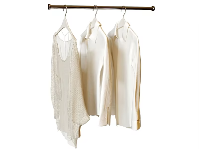 Three White Clothes Hanging On Metal Hanger For Stylish Wardrobe 3d model