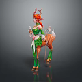 Fantasy Female Deer Human Hybrid Character With Antlers And Green Leaf Outfit Design