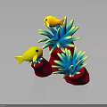 Yellow Fish Swimming Among Red Coral And Blue Green Anemone Like Structures