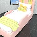 Pink Kids Bed With Rainbow Shaped Headboard White Sheets Green Blanket And Yellow Flower Pillow