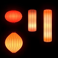 Interactive Area With Red Orange Lanterns In Round Oval And Long Shapes On Black Background 3d model