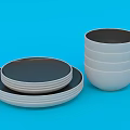 Modern Dinnerware Set with Stackable White Bowls and Black Plates 3d model