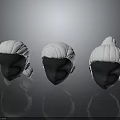 Three Black Head Models With Different White Braided Hair Designs 3d model