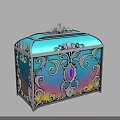 Ornate Decorative Storage Box With Silver Filigree Blue Iridescent Surface And Purple Gemstone
