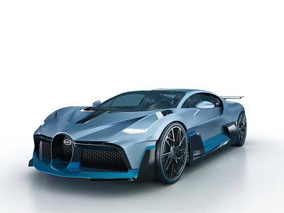 Blue Bugatti Sports Car With Sleek Aerodynamic Design And Black Wheels 3d model