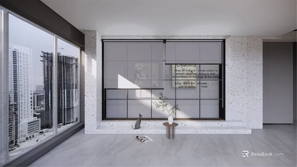 Stylish Gray Blinds On Large Window For Modern Interior With Minimalist Design And Natural Light 3d model 