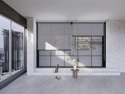 Stylish Gray Blinds On Large Window For Modern Interior With Minimalist Design And Natural Light 3d model