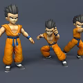 Anime Game Character 3D Model With Multiple Poses Orange Outfit And Blue Belt