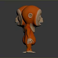 3D Orange Cartoon Monkey Models Front and Back Views on Black Background with Reflections 3d model