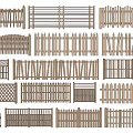 Various Wooden Railings with Different Designs and Structures Displayed in Collection 3d model