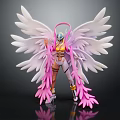 Female Character And Creature With White Wings Pink Decorations Detailed Mythical Figure Design