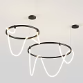 Modern Chandeliers with Black Circular Frames and White Curved Light Strips 3d model