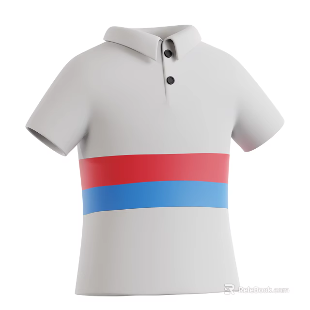 White Short Sleeve Polo Shirt With Black Buttons Red And Blue Horizontal Stripes 3d model 