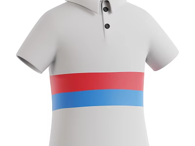 White Short Sleeve Polo Shirt With Black Buttons Red And Blue Horizontal Stripes 3d model