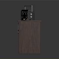 Dark Brown Wooden Audio Equipment Stand With Radio And Control Panel On Shelf