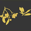 Plant Branch With Red Berries Yellow Leaves And Green Leaf On Dark Background With Reflection