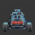 Blue Military Tank With Orange Striped Cannon Detailed Tracks And Red Rear Cylinders
