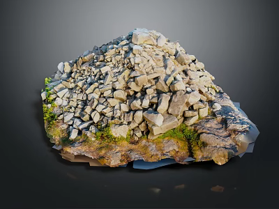 Natural Wood And Stone Pile With Green Grass And Rustic Organic Texture 3d model