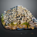 Natural Wood And Stone Pile With Green Grass And Rustic Organic Texture