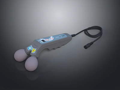 Gray Handheld Massager With Two Round Massage Heads Power Cord Control Buttons And Cartoon Pattern 3d model