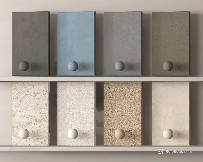 Architectural Panels With Various Colors Textures And Round Knobs Arranged Neatly 3d model 