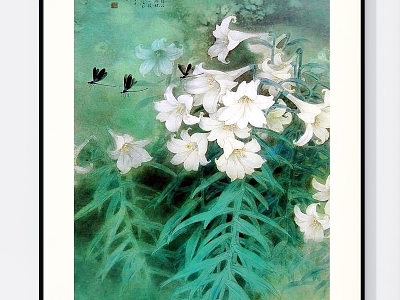 New Chinese Plant Painting Elegant Fresh Lily Flower Decorative Hanging Painting model