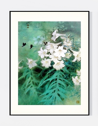 New Chinese Plant Painting Elegant Fresh Lily Flower Decorative Hanging Painting 3d model