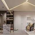Modern Dining and Living Room Interior With Marble Counter Dining Table Sofa and Wine Rack