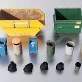 Public Facilities Various Colored Trash Bins With Waste Bags And Different Size Containers