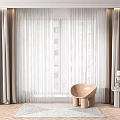 Beige Curtains And White Sheer Drapes With Accent Chair Side Table And Rug In Room
