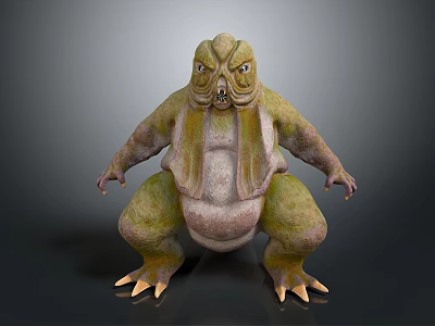 Fantasy Creature Character Design With Green Yellow Skin Muscular Limbs And Sharp Claws 3d model