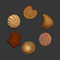 Assorted Colorful Sweet Pastries Featuring Heart Shaped Shell Patterned Triangle and Cup Treats with Sprinkles