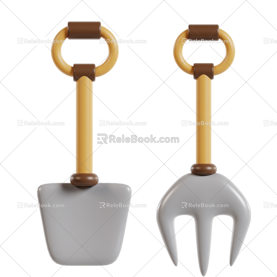 Shovel Fork Agriculture Items Cartoon Shovel Cartoon Fork 3d model