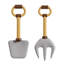 Shovel Fork Agriculture Items Cartoon Shovel Cartoon Fork 3d model