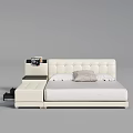 Modern White Leather Double Bed with Tufted Headboard Bedside Table and Drawers 3d model
