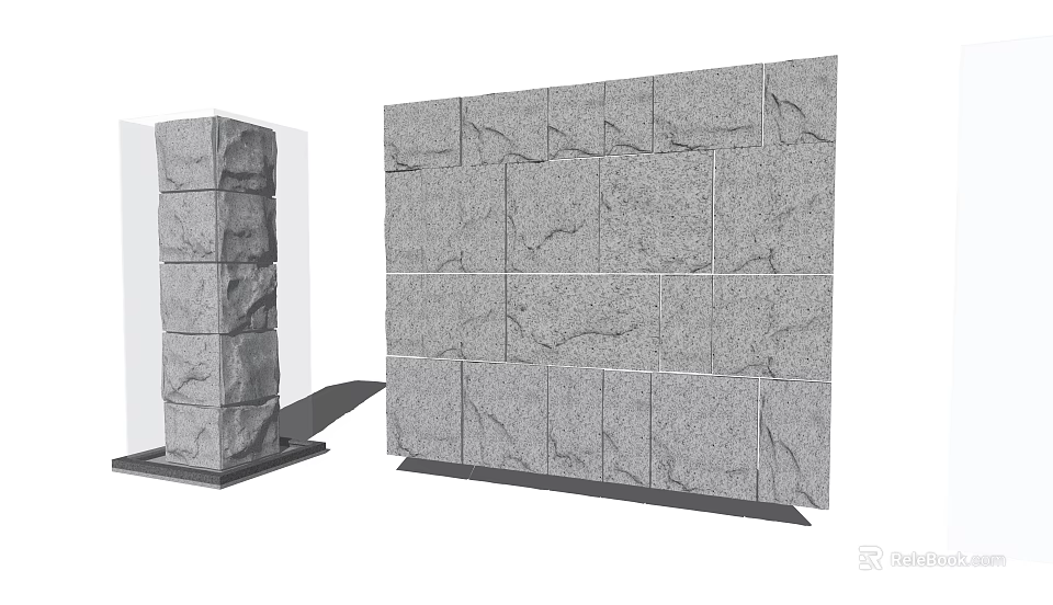 Gray Natural Stone Background Wall With Mosaic Blocks And Stone Pillar 3d model